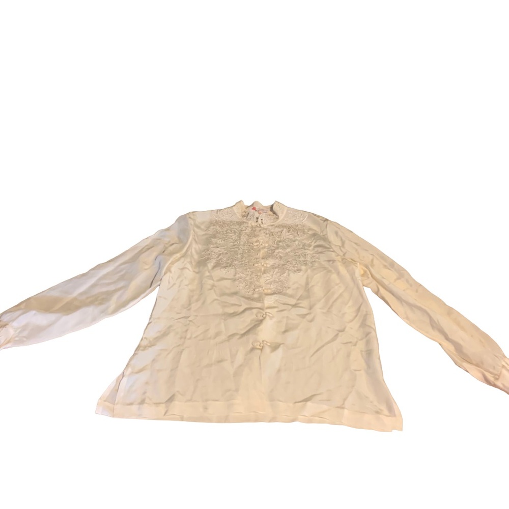 VINTAGE DA FU GUI CREAM SILK HAND-EMBROIDERED BUTTON DOWN BLOUSE (36/M) - Picture 10 of 15